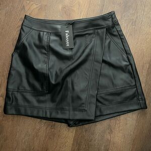 Women's Black Faux Leather Skorts